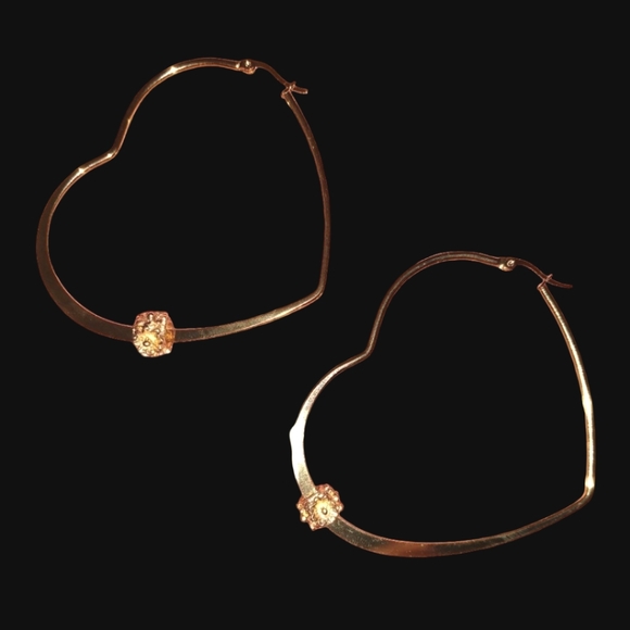 Big Gold Heart Hoop Earrings KATTA Flower Beads Large 60mm Hearts Floral Hoops - Picture 8 of 8